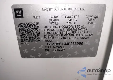 2018 Chevrolet Malibu 1Ls из США, поврежденный, VIN 1G1ZB5ST3JF286990